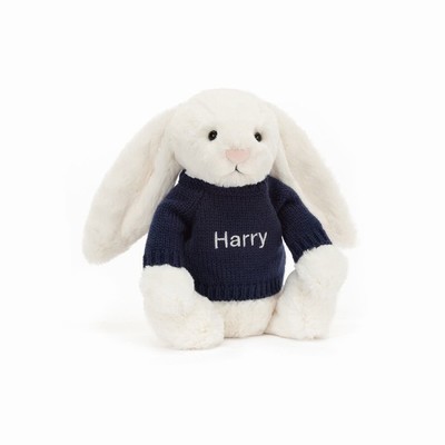 Jellycat Bashful Cream Bunny with Navy Jumper USA | 41807GWHM